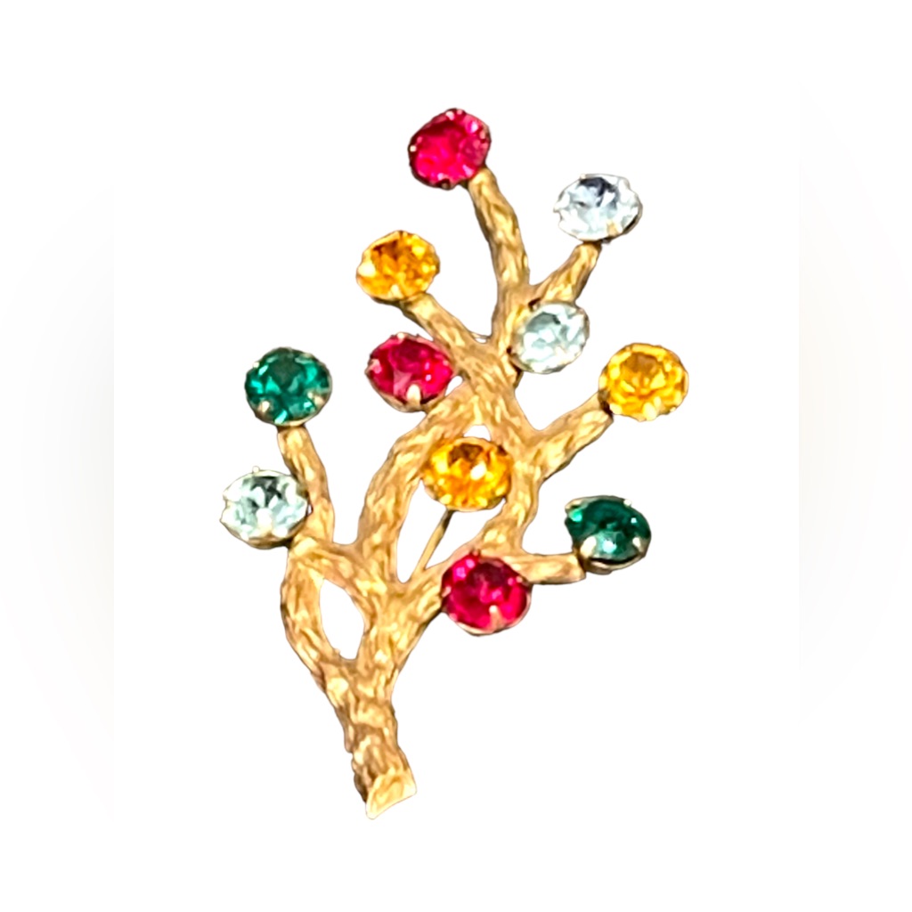 Vintage 1960s Van Dell 12k Gf Gold Filled Tree Of Life Multi Color Crystals